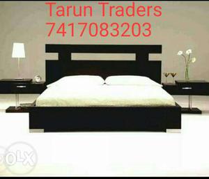 Black Wooden Upholstered Bed Without Mattress