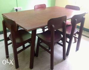 Brown Rectangular Wooden Dining Table with 5
