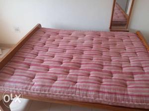 Brown Wooden Bed Frame With Mattress & side mirror