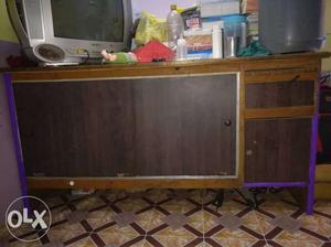 Brown Wooden Cabinet With TV Samsung 21inch
