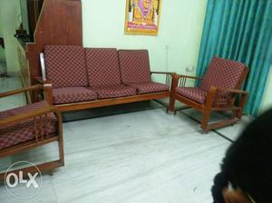 Brown Wooden Couch And Two Armchairs