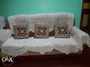 Brown wooden sofa set 3 nos with covers