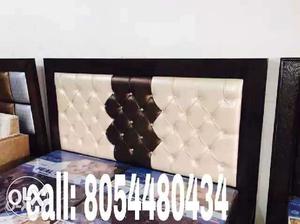 Double bed box solid wood with white leather