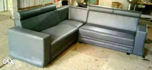 Gray Leather Sectional Sofa With Ottoman