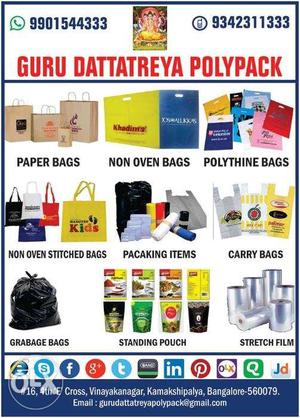 Polythine Paper & Non wovwn Bags With Print