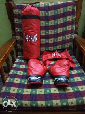 Red The Champ Heavy Bag And Boxing Gloves