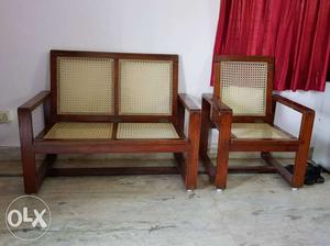 Teak wood 2+1+1 cane seat and back sofa for sale