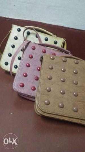 Three Red, Brown, And Beige Leather 2-way Handbags