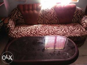 Tufted White And Maroon Zebra Pattern Leather Sofa