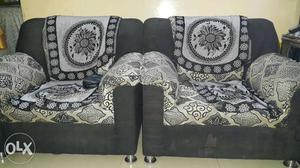Two Black-and-gray Floral Sofa Chairs