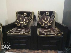 Two Black-and-white Floral Sofa Chairs