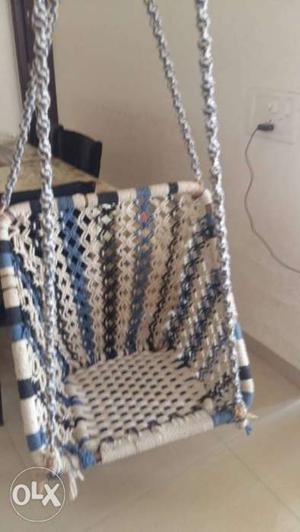 White And Blue Knitted Swing Chair