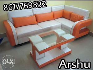 White And Orange Sectional Couch