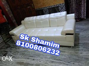 White Leather Tufted Sectional Couch