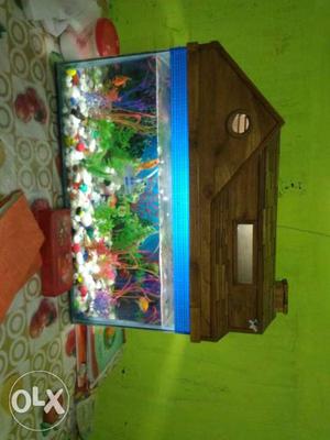 Brown Frame House Accent Fish Tank with all accessories and