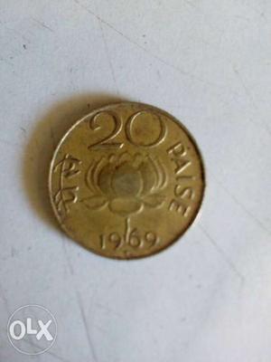 Round  Gold-colored Indian Paise Coin