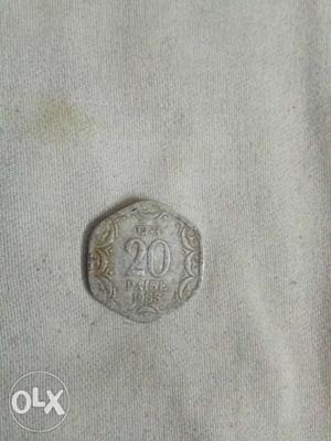 Silver-colored 20 Indian Pasie Coin