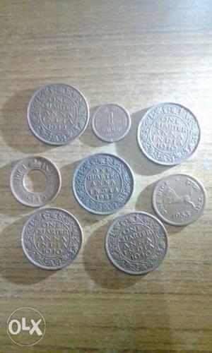 Total 8 coins metal:- copper Indian old and