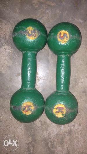 Two 5lbs Green Fixed Weight Dumbbells