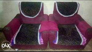 Two Purple-and-black Fabric Sofa Chairs