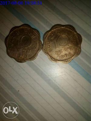 Two Scalloped Edge 10 Indian Paise Coins