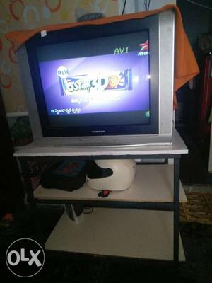 Gray CRT TV With Stand