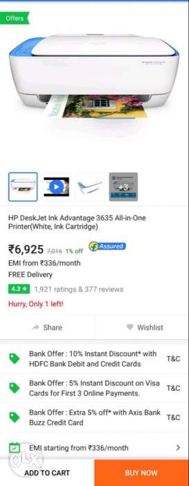 HP wifi enabled colour printer with scanner at