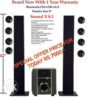 Home theatre 8" Woofer with 2 towers speakers Brandnew for