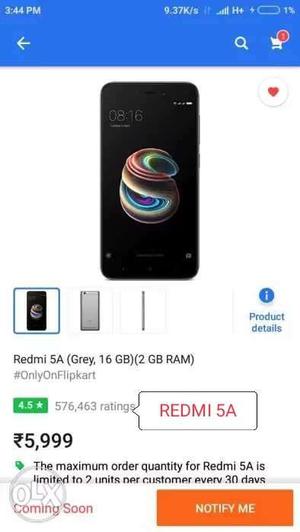 Redmi 5A 2 months old Never used mobile No