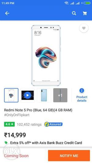 Seal packed mi note 5 pro 4-64 blue colour
