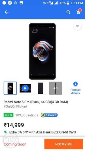 Redmi note 5 pro seldpacked 4gb ram 64gb internal