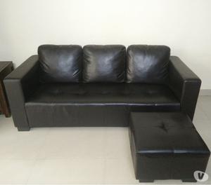 3 Seater Sofa with Pouffe in dark brown Leatherette