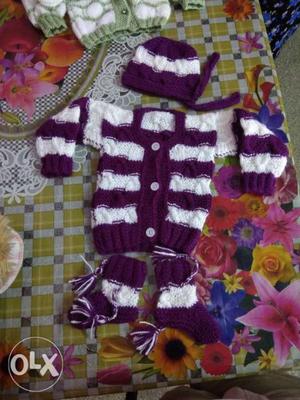 Baby's Purple-and-white Knitted Tutu Outfit