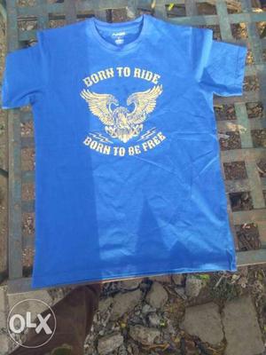 Blue Born To Ride-printed Crew-neck Shirwt
