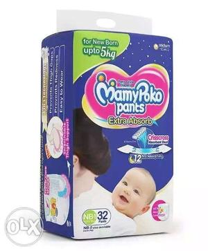 Mamy poko pants, 32 diapers, upto 5kg new born, un opened