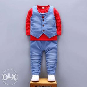 Men's Blue And Red Zip-up Jacket