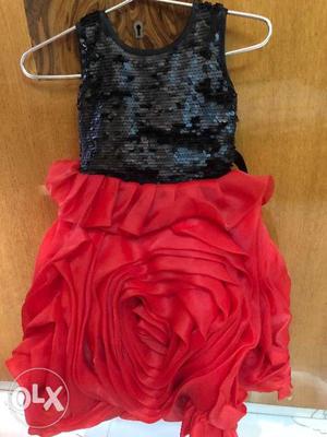 Party wear rose frock red and black for princess