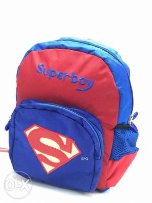 Red And Blue SuperBoy-printed Backpack