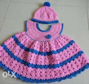 Vardhman wool handmade baby frock n cap for kids