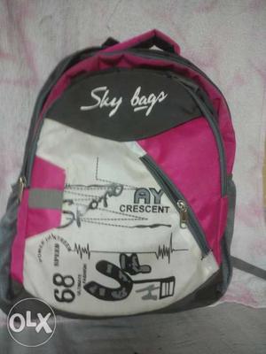 White And Pink Skybags Backpack