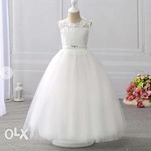 White Applique and Embroided Party Dress