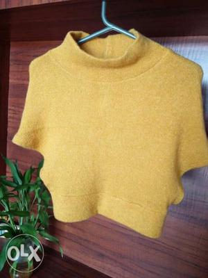 Yellow Knitted Mock-neck Top