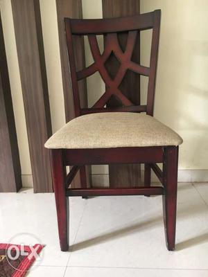 Brown Wooden Framed Gray Padded Chair