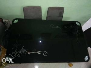 Rectangular Black And Beige Floral Dining Table