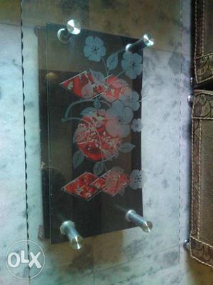 Red And Black Floral Print Wooden Cabinet