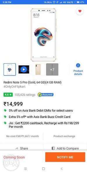 Redmi note 5 pro Seal pack available gold