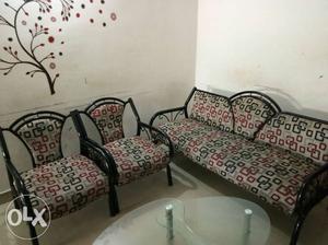 Two Black-and-red Floral Sofa Chairs