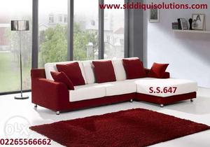 White and Maroon color L Shape New Sofa set  only