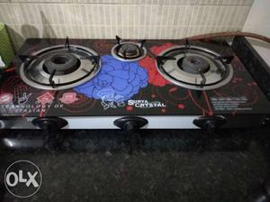 Black And Red Surya Crystal 3-burner Cooktop