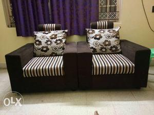 Black And White Fabric Sectional Sofa With Throw Pillows
